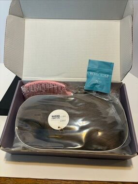 Aolida Honey brown Clip-In Hairpiece with Pink Brush and Blue Wig Cap new in box